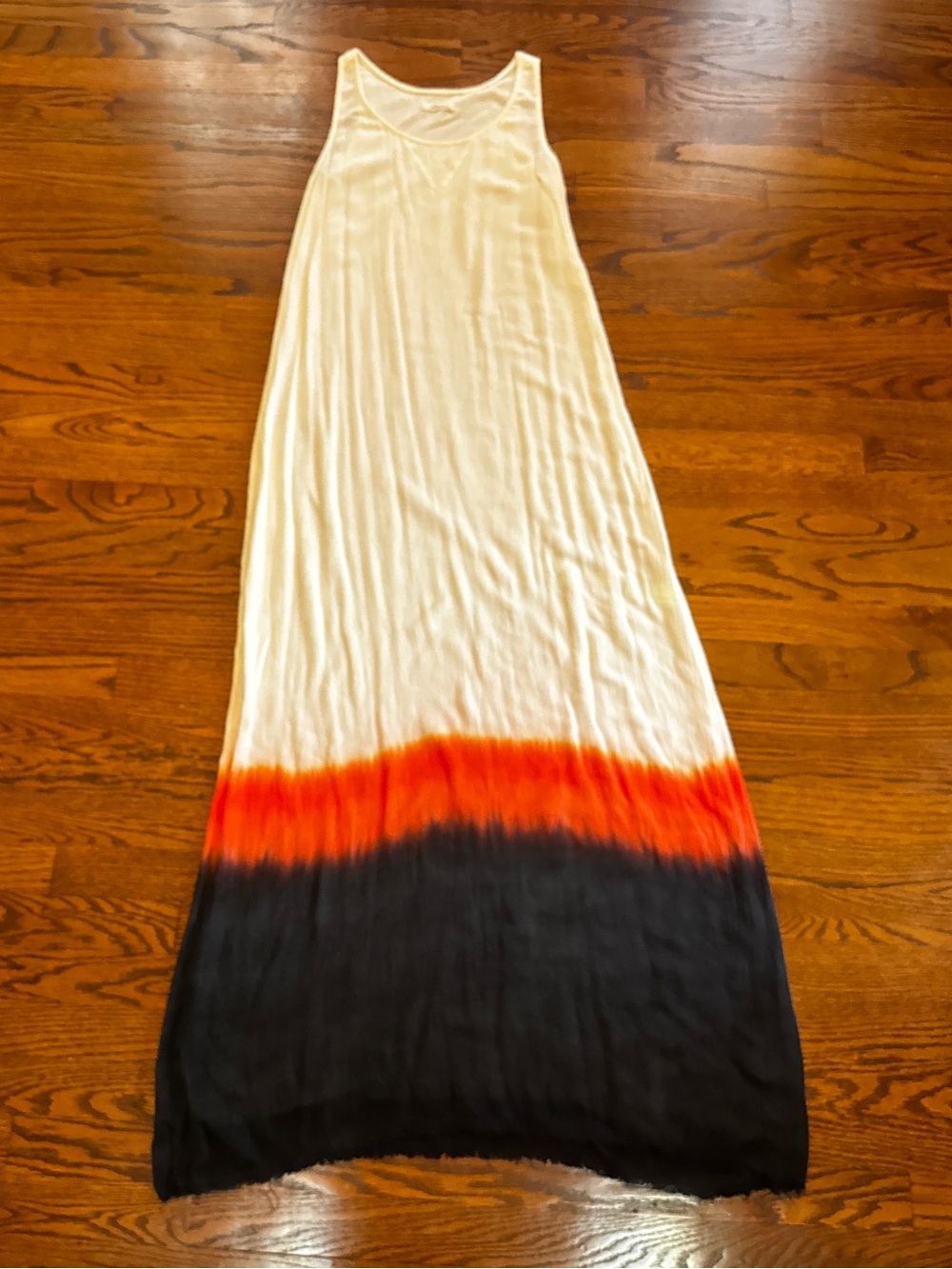 Aiko Colorblock Knit Maxi Dress M Sleeveless Scoop Neck Raw Hem Bamboo